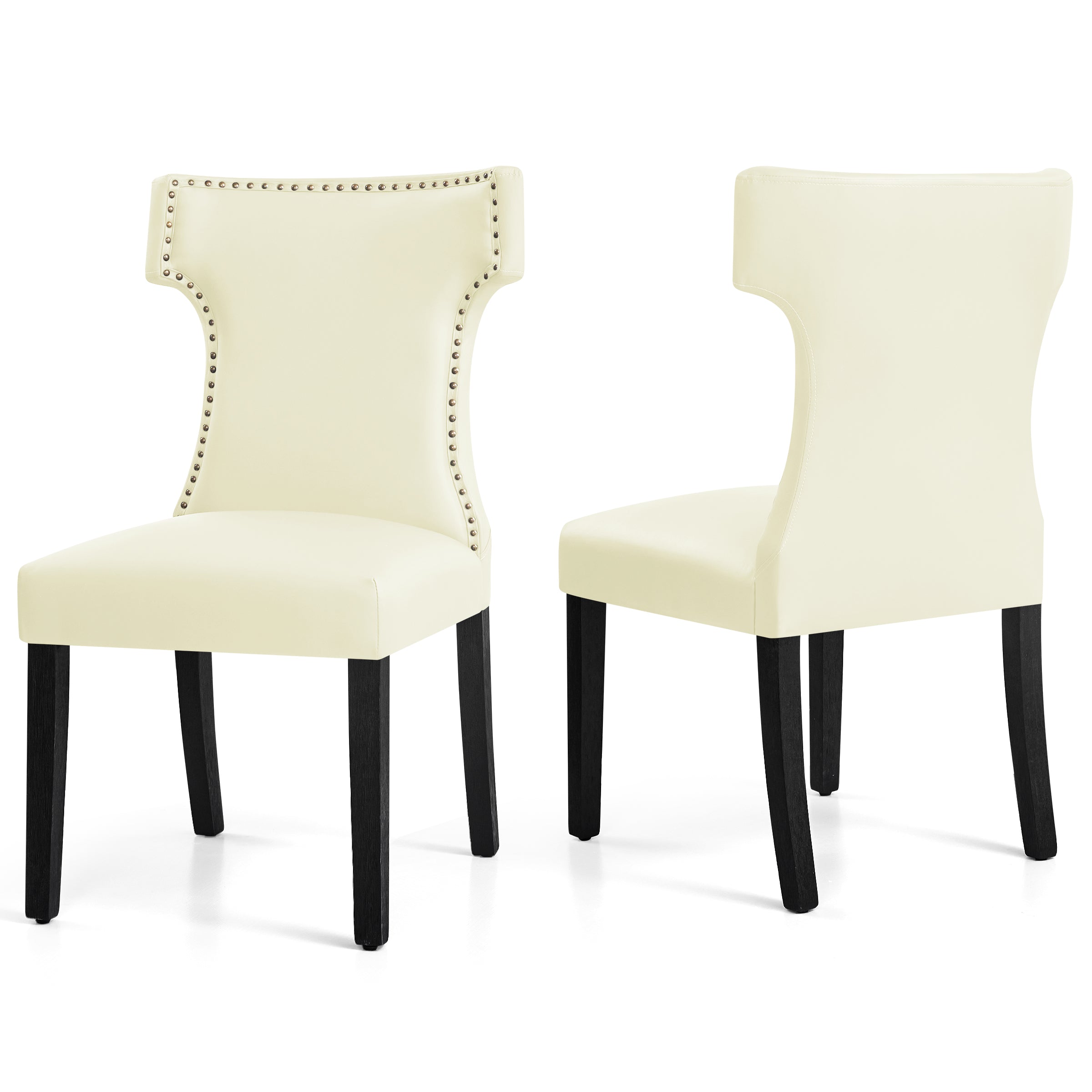 Wingback Dining Chair Hourglass Back Faux Leather Dining Chairs (Set of 2)