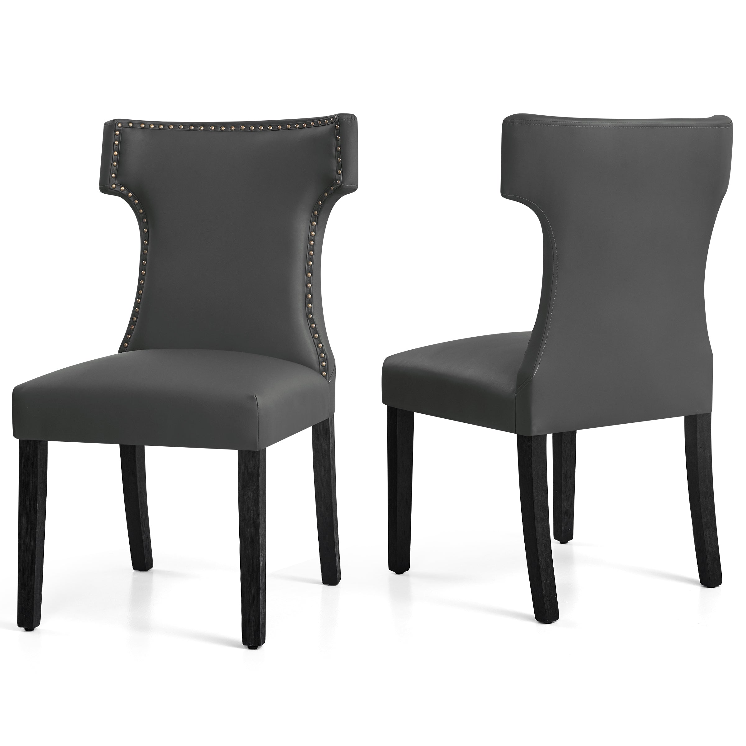 Wingback Dining Chair Hourglass Back Faux Leather Dining Chairs (Set of 2)