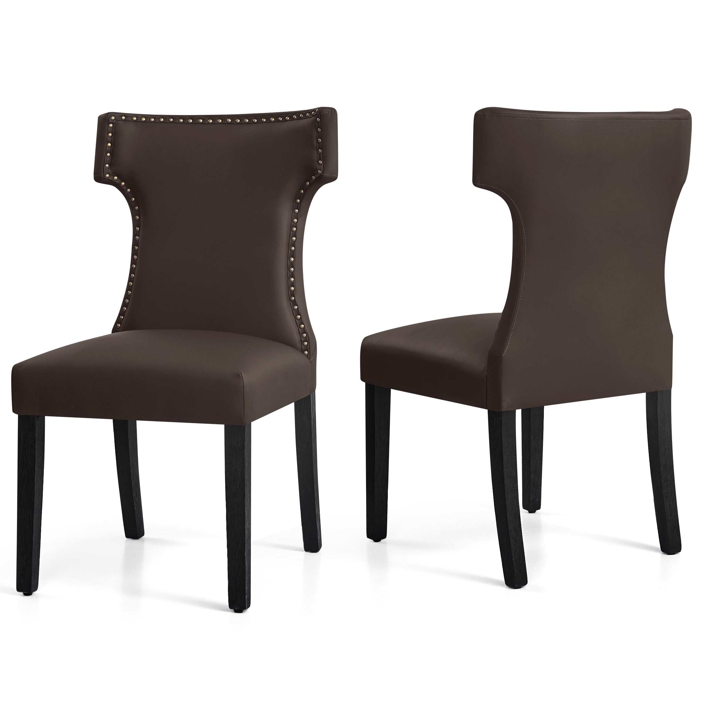 Wingback Dining Chair Hourglass Back Faux Leather Dining Chairs (Set of 2)