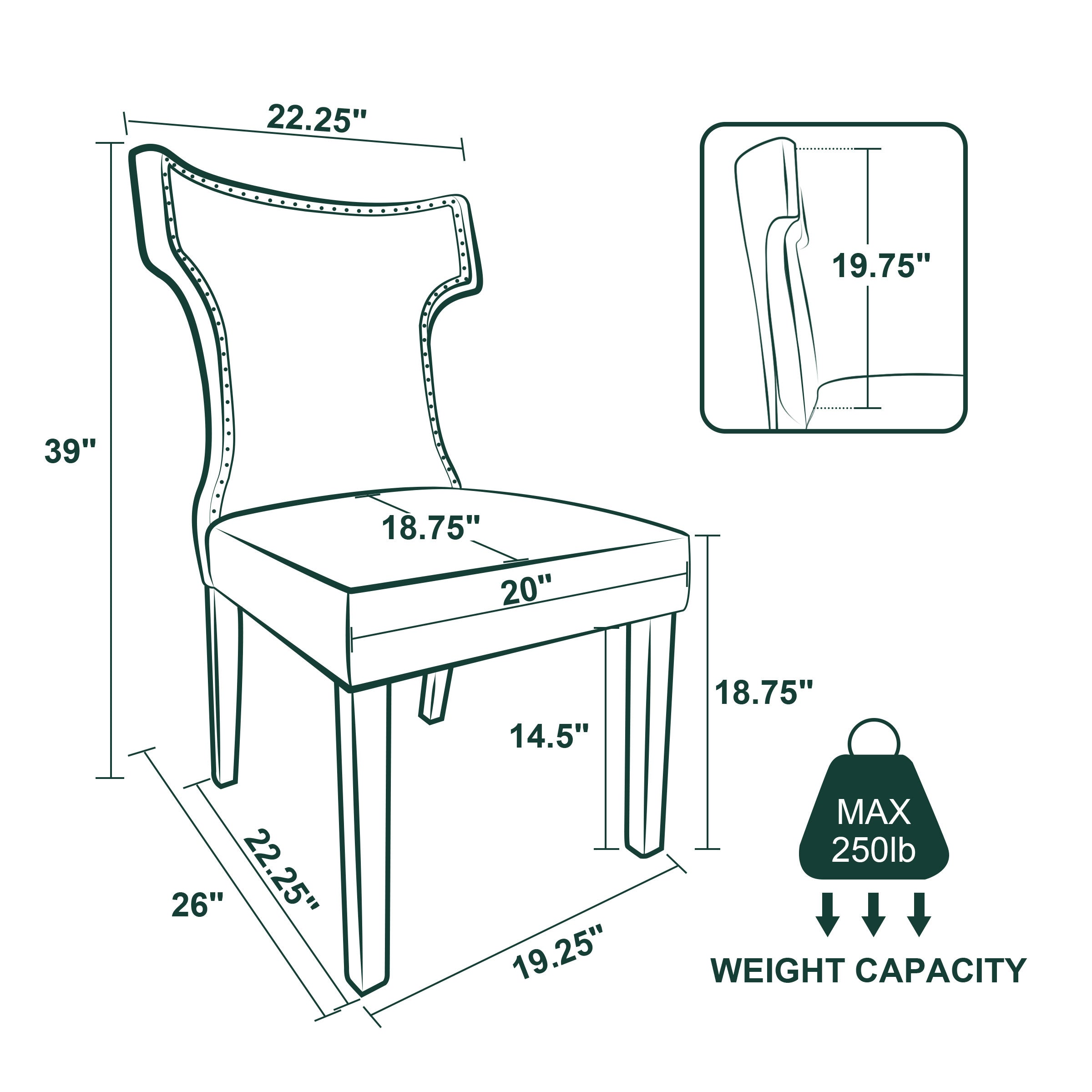 Wingback Dining Chair Hourglass Back Faux Leather Dining Chairs (Set of 2)