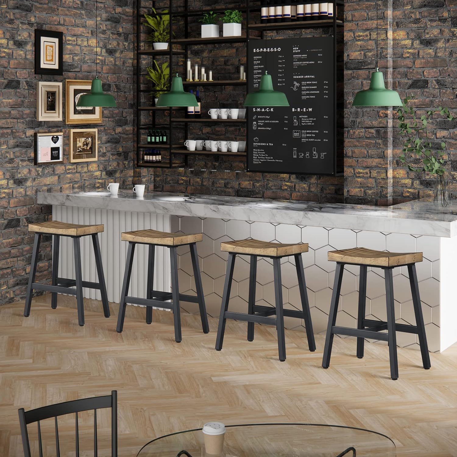 Rustic Industrial Wood Bar Stools （Set of 2）