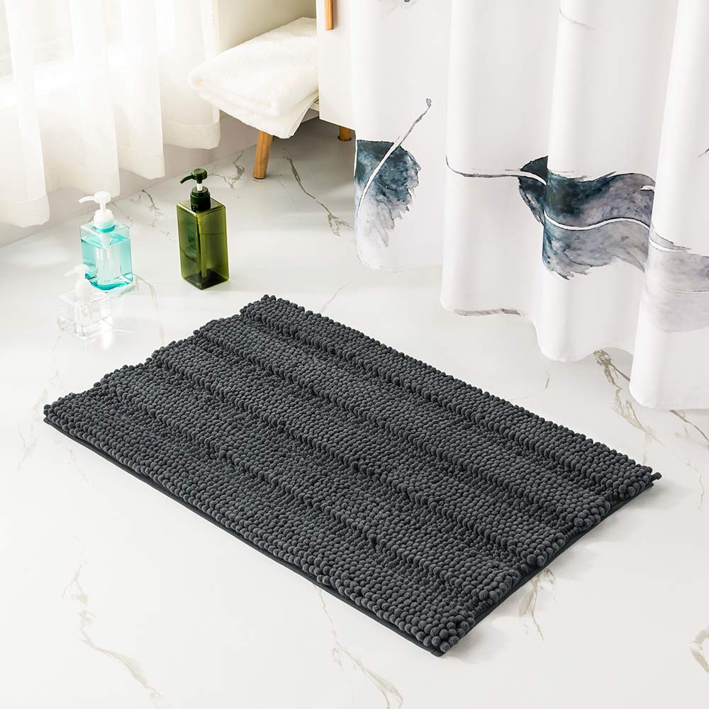 Chenille Extra Soft Striped Plush Bathroom Rugs[Family Pack]