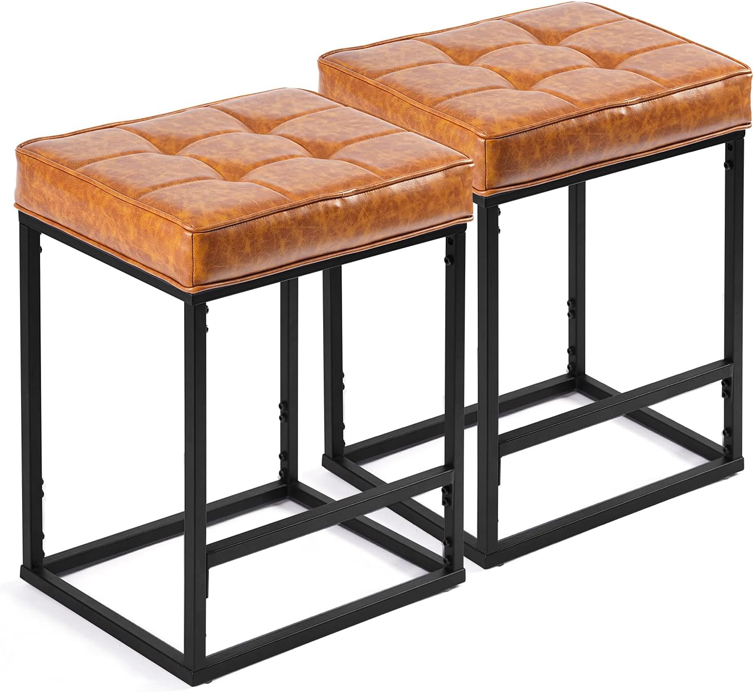 Vintage Leather Industrial Bar Stools （Set of 2）