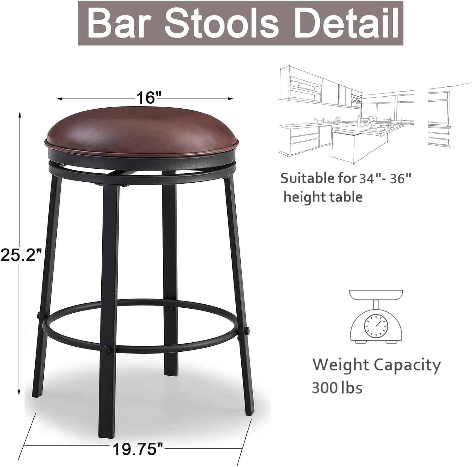 Backless Swivel Bar Height Stools （Set of 2）