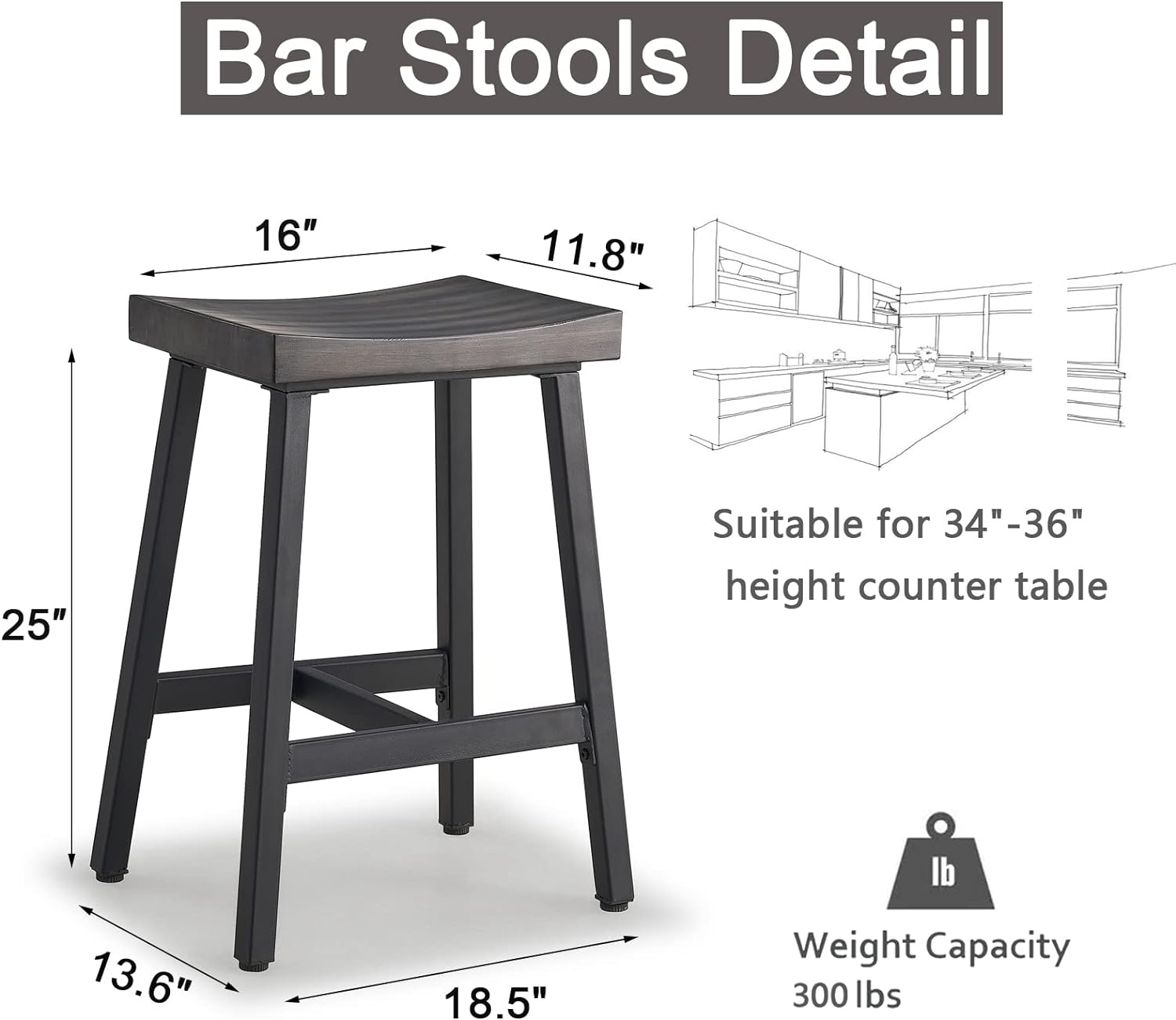 Rustic Industrial Wood Bar Stools （Set of 2）