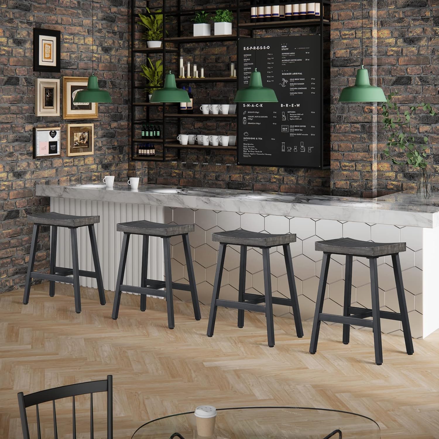 Rustic Industrial Wood Bar Stools （Set of 2）