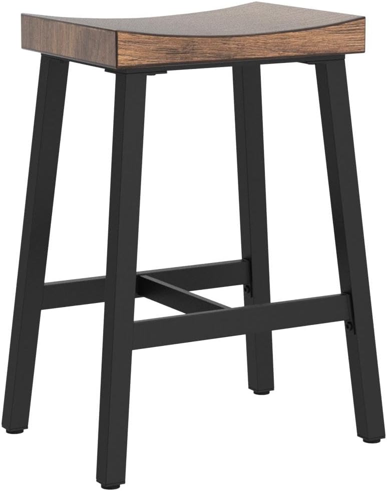 Rustic Industrial Wood Bar Stools （Set of 2）