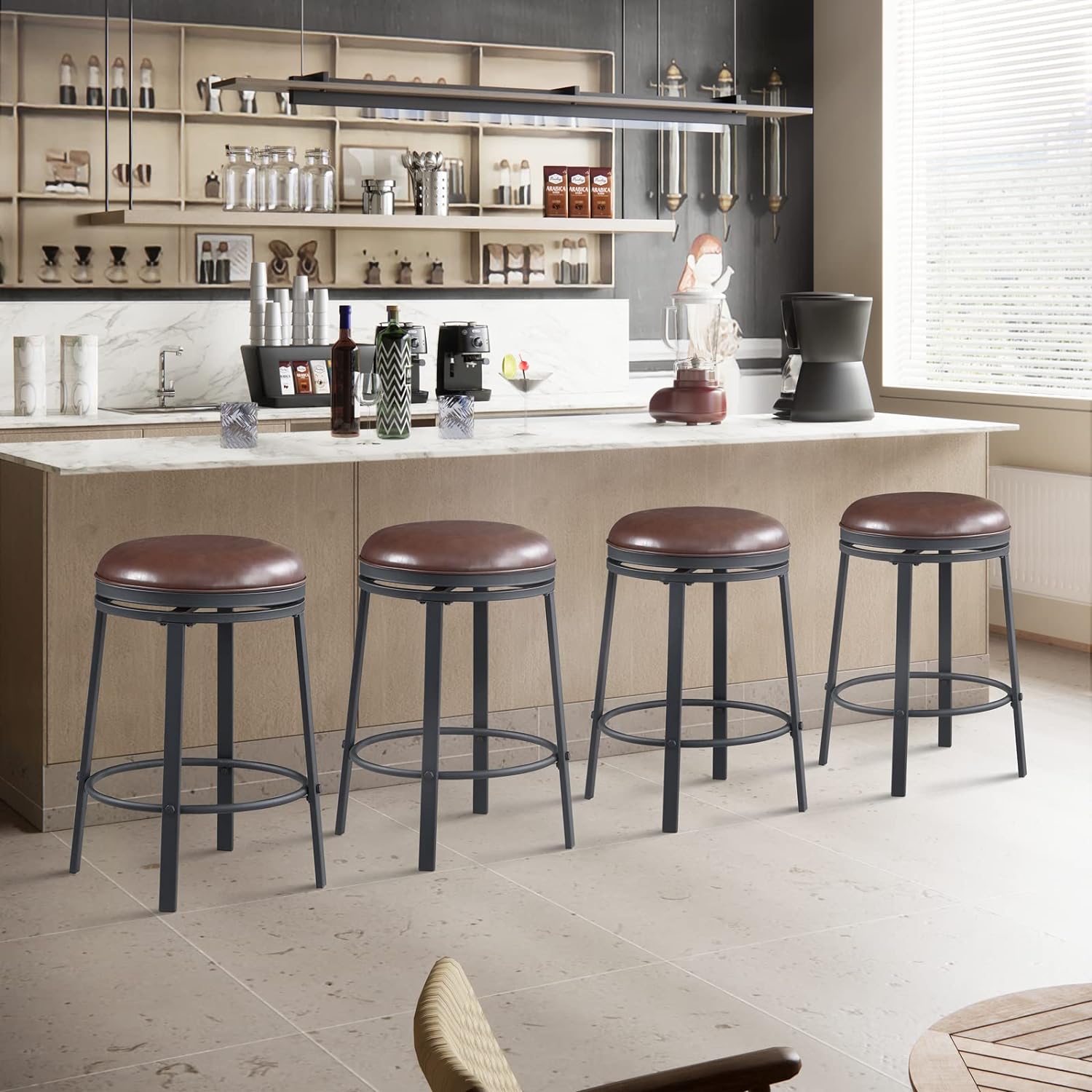 Backless Swivel Bar Height Stools （Set of 2）