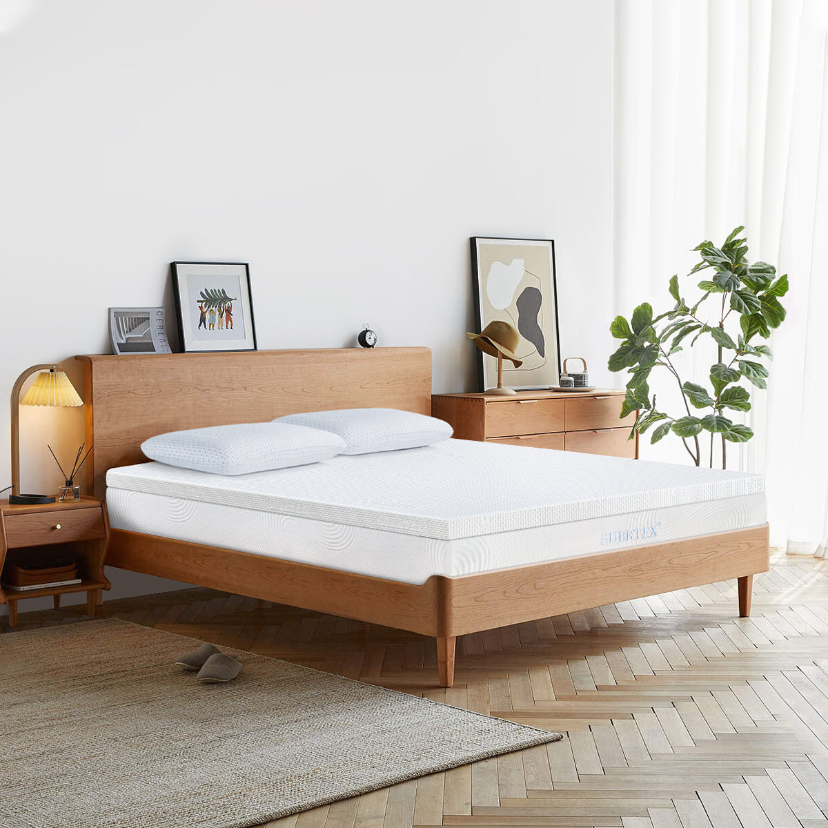 bed with bamboo mattress topper